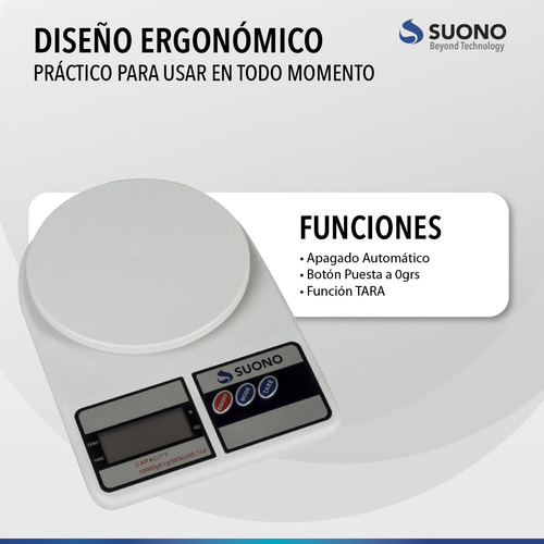 Imagen 5 de 9 de Balanza de cocina digital Electronic SF-400 pesa hasta 10kg blanca