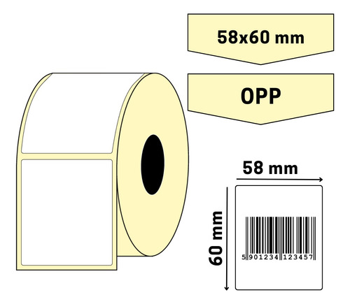 Etiquetas De Opp 58 X 60 Mm (ancho X Alto) Rollo X 1000