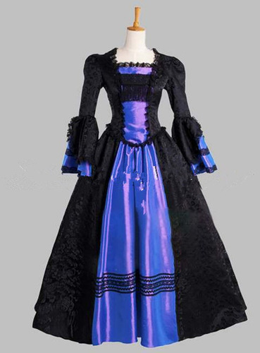 Vestido Victoriano Kemao Satinado Gótico Negro Y Azul Victor