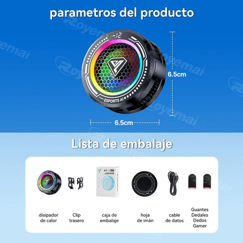 Ventilador de Teléfono Celular Inteligente Royemai Rgb Cooler Gamer color Negro