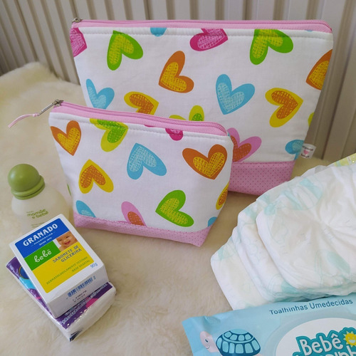Kit Com 2 Necessaires Corações Pronta Entrega