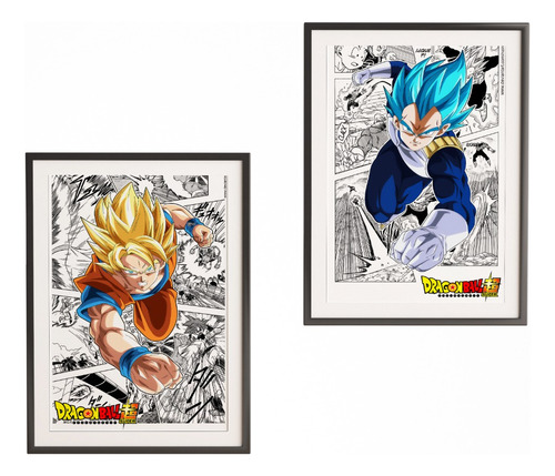 Cuadro Triptico Con Marco Goku Y Vegeta Dragon Ball