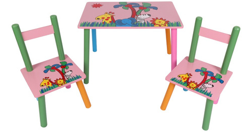 Juego De Mesa Y 2 Sillas Infantil  En Madera