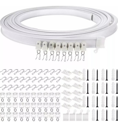 Auledio Riel De Cortina De Techo Flexible, Montaje Curvo, 5 Metros Blanco Corredera Riel