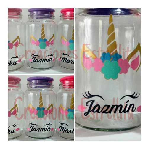 Frasco Vaso Unicornio Personalizado Frases Vinilo Souvenirs