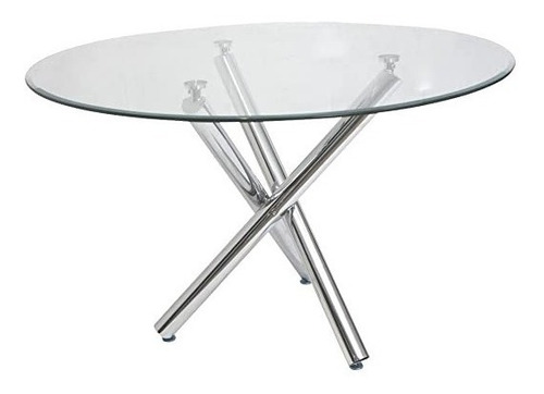 Mesa Vidrio Templado De 1.20 Diametro Base Cromada Elegante