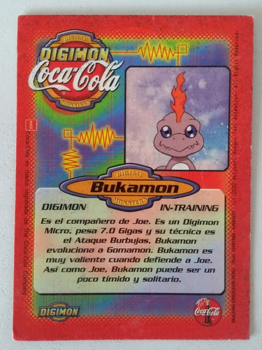Bukamon Card #7 Digimon Coca Cola Serie 1, Perú, Año 2000
