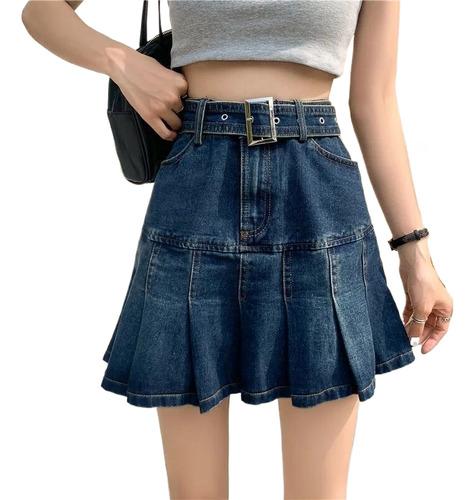Minifaldas De Jeans Azules De Cintura Alta De Moda Para Muje