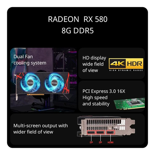 Tarjeta Video Grafica Amd Rx 580 8gb Gddr5 Gpu Gaming Juegos