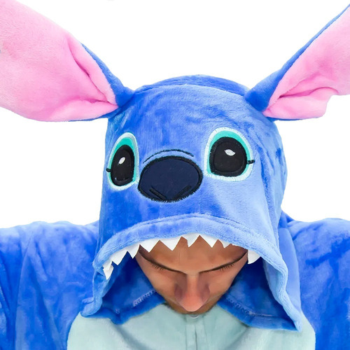 Imagem 3 de 10 de Pijama Macacão Pelúcia Stitch Kigurumi - Original Disney