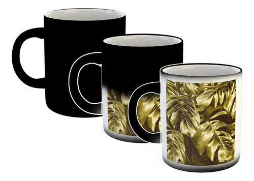 Taza Magica Monstera Oro Plantas Deco Moderno Hojas