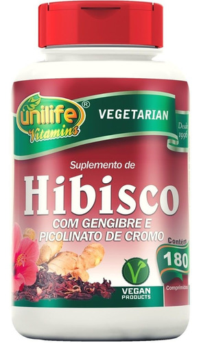 Suplemento em cápsula Unilife Vitamins  Hibisco com Gengibre em pote de 90g 180 un