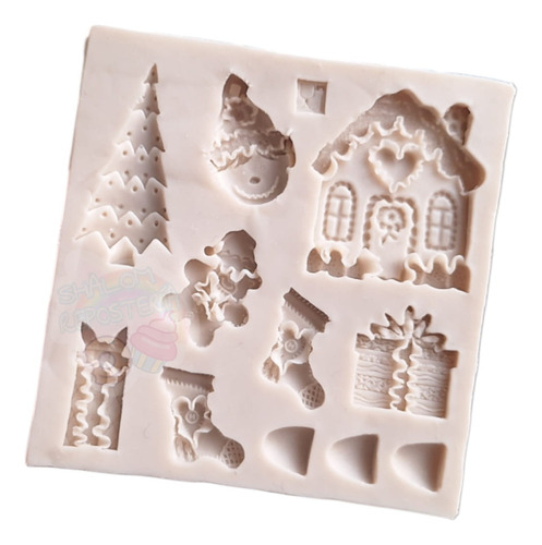 * Molde Silicon 8 Navidad Casa Jengibre Pasta Fondant Choco