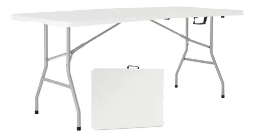 Mesa Dobrável Portátil Garden Life 1,80m Branca Com Alça