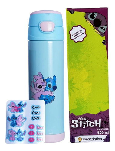 Garrafa Térmica Top Handle Com Adesivos 500ml Stitch - Zc