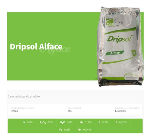 Adubo Fertilizante Dripsol Alface Folhosa 08-09-34 - 9kg