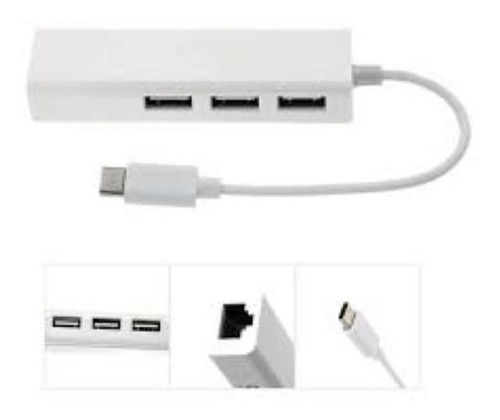 Cable Tipo C Hub 3 Usb 3.0 Lan Rj45