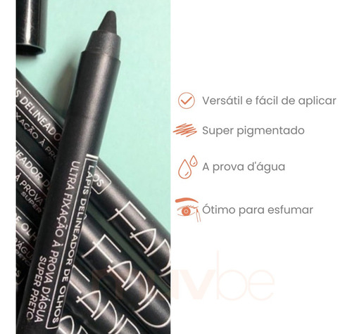 Lápiz delineador de ojos Fand Makeup In Color, impermeable, negro