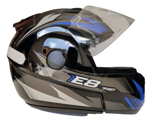 Capacete Articulado Ebf New E8 Robocop Escamoteável Preto Azul Tamanho 60