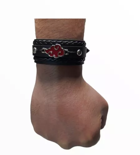 Colar Naruto Nuvem Akatsuki + Pulseira Vila Da Folha Anime