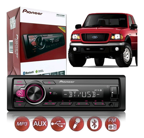 Rádio Pioneer Bluetooth Ford Ranger Entrada Usb Aux Sync