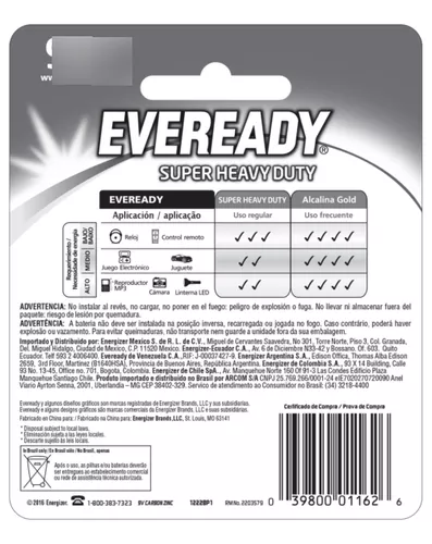 Pack 12 Batería 9v Eveready Extra Duración / Superstore