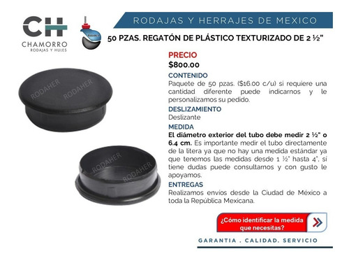 Regatón Tapón Redondo De Plástico Texturizado 2 1/2 Paq 50