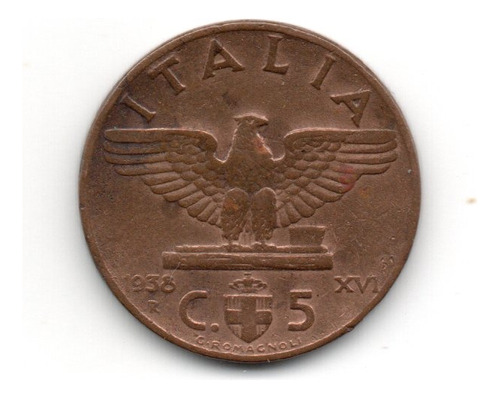 Italia Reino Moneda 5 Centesimi Año 1938 Xvi R Km#73