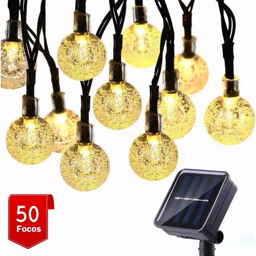 Cadena De Luces Con 50 Bolas Solares Y 8 Funciones, 7 Metros