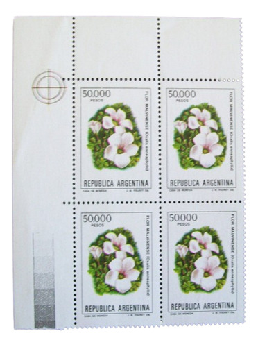 Argentina - Bloque X 4 Gj 2037a Flor 50000p Fl-fl Mint L1061