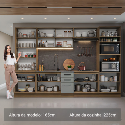 Armário De Cozinha Completa 340cm Agata Madesa 01 Cor Rustic/cinza