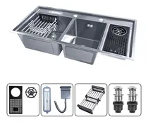 Comprar Lavaplatos 100x48cm Doble Lava Vasos Y Escurridor Accesorios Marca Aspor Con Accesorios Color Cromado Con Mangueras De Agua Fria Y Caliente Sobrecubierta Rejilla Escurridora Desague