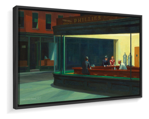 Quadro Canvas Edward Hopper  Nighthawks Bar Bebida 91x50