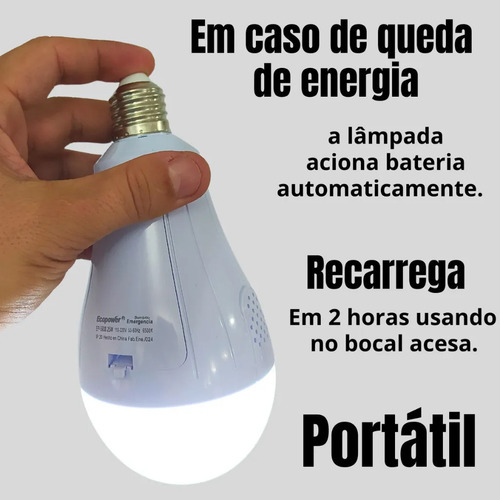 Kit Lampada Bulbo Led 4 Em 1 Luz De Emergencia 20w Portatil