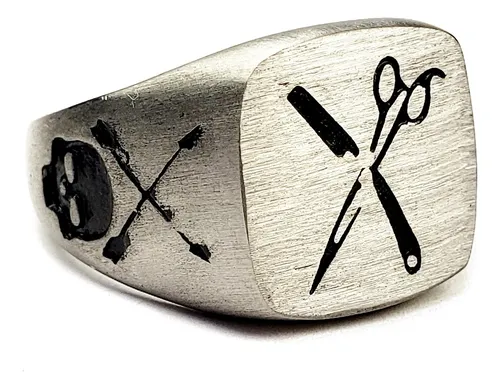 Anillo Barbero Calavera Peluquero Hipster Acero Inoxidable