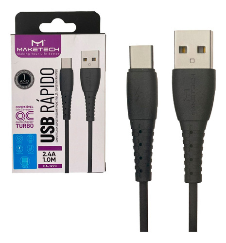 2 cables de carga rápida USB tipo C de 1 metro de cobre reforzado, color negro