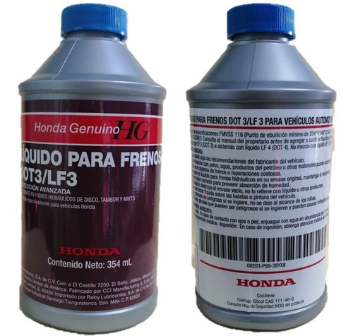 4 Botes Liquido De Frenos Honda Dot3/lf3 Genuino Hg Acura