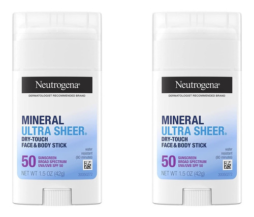 2x Protector Solar Mineral Neutrogena Dry Touch Barra 50fps 