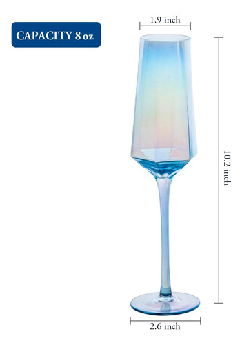Mygift Copas De Champán Con Tallo De Cristal Azul Iridiscent