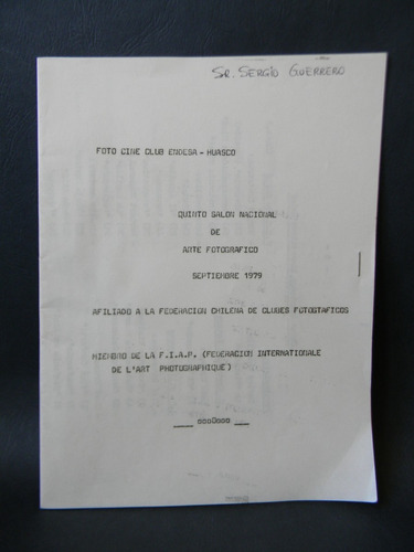 5to Salón Arte Fotográfico 1979 Foto Cine Club Huasco