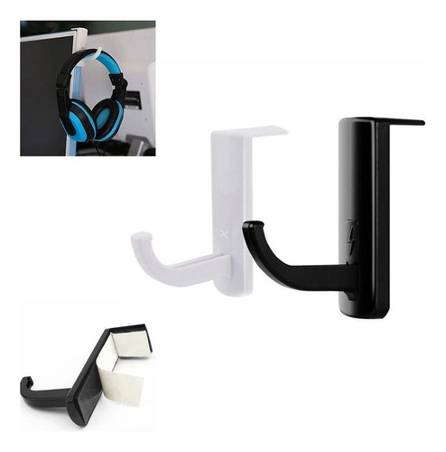 Soporte Para Auriculares Stand Adhesivo Monitor Mueble Gamer Color Negro