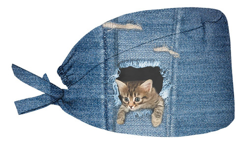 Biyejit Cute Denim Cat Print Gorro De Ducha Gorro De Trabajo