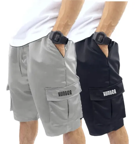 Kit 2 Bermudas Corta Vento Bolso Cargo Hunter Colors Verão