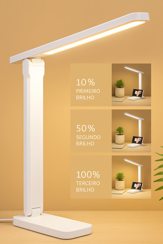 Luminária Mesa Escritório Regulável Leitura Abajur Cabeceira Branco Branco