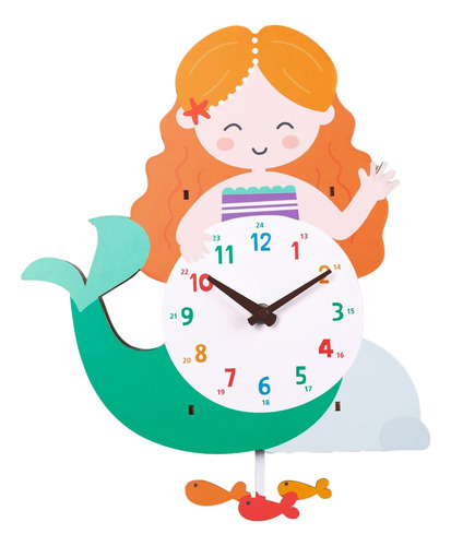 Reloj De Pared 3d Con Diseño De Sirena Para Niños Y Niñas, R