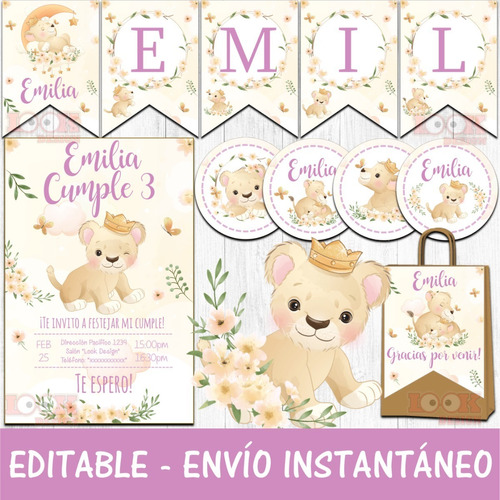 Kit Imprimible Candybar Baby Shower Leoncita Nena Editable