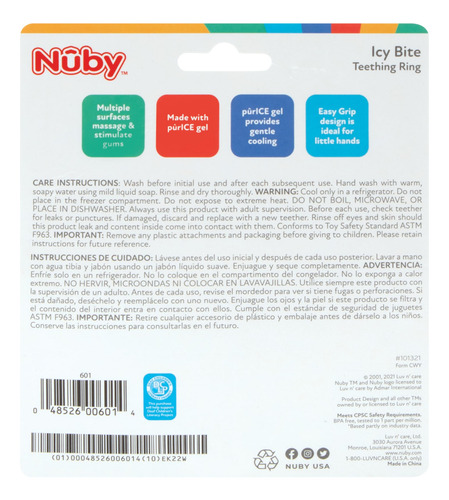 Anillo Para Chupetes Teether Nuby Icybite, 1 Unidad, Los Col