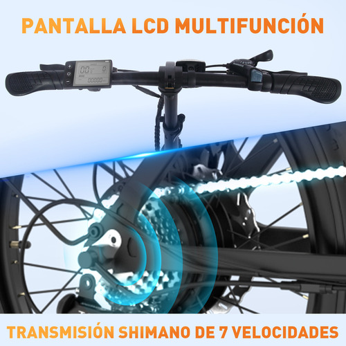 Hitway Bicicleta Eléctrica Plegable 20 X 4.0 Pulgada Fat Tire 750w Motor 48v/15ah Batería 7-velocidades