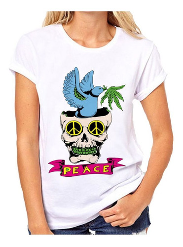 Remera De Mujer Calavera Lentes Signo Paz Love And Peace