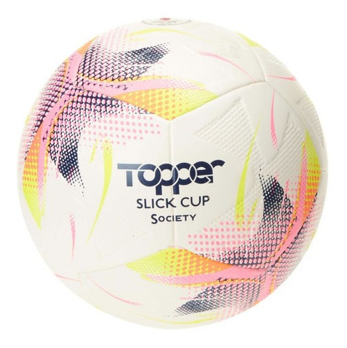 Bola De Futebol Slick Cup Society Topper + Bomba Para Encher Cor Branco, Amarelo, Rosa e Azul